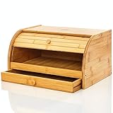 bambuswald© Brotbox aus 100% Bambus & mit extra Schublade | Rolldeckel ca. 40x27x16cm - Brotkasten Brotaufbewahrung Brotbehälter Rollbrotkasten Holz
