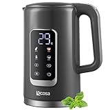 Wasserkocher Edelstahl mit Temperatureinstellung (40°C-100°C) 1,7 Liter 2200 Watt Teekocher 100% BPA FREI Warmhaltefunktion LED Display mit Temperaturwahl Wasser Kocher Water Kettle (Silk Schwarz)