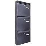 banjado® Burg-Wächter® Briefkastenanlage 3 Fach 36x96x10cm/ Briefkasten groß/Postkasten A4 Einwurf inkl. Montagematerial & je 2 Schlüsseln/Briefkasten ohne Zeitungsfach/Briefkasten mit Namensschild