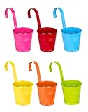 6er Set Hängetöpfe aus Zink bunt - Mit Henkel - 21x11 cm - Blau, rot, orange, gelb, grün, rosa - Blumentöpfe zum Hängen - Aus Metall - Kräutertöpfe