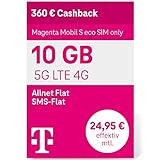 Deutsche Telekom Handytarif - Magenta Mobil S eco SIM only (Allnet Flat, 10GB 5G LTE 4G, 24,95€ effektiv monatlich durch 360€ Cashback, 24 Monate Laufzeit) [Amazon Exclusive]