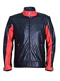Freedom Mens Faux Black and Synthetic Red Biker Leather Jacket