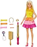 Barbie GBK24 - Locken Style Puppe (blond) mit Lockenstab und Zubehör, Puppen Spielzeug ab 5 Jahren, mehrfarbig