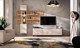 Generisch GU-LUX-A Wohnwand mit LED-Beleuchtung, Dekorative Holzlamellen-Panel, Cashmere/Artisan, M