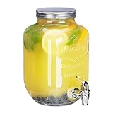 Relaxdays Getränkespender 3,5 l, Glas, Zapfhahn, Retro Saftspender Gastro, Vintage Limonadenspender Gartenparty, klar