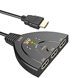Gloryor HDMI Switch 4k, HDMI Verteiler Adapter 3 In 1 Out mit Kabel, Unterstützt 4K, 1080P, 3D, UHD, HDMI Hub Splitter für TV, Netzwerkplayer, Xbox 360, Set-Top-Box, HDTV, PS3, PS4, PC, Laptap