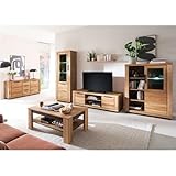 Wohnwand Wohnmöbel Set Eiche teilmassiv 6-teilig, 1 Vitrine, 1 Wandboard, 1 Lowboard, 1 Highboard, 1 Couchtisch, 1 Sideboard inkl. Beleuchtung