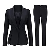 YYNUDA Hosenanzug Damen Business 2 Teiilg Anzug Slim Fit Blazer mit Anzughosen für Büro,Schwarz1,XL