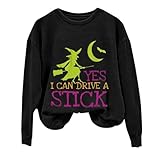 Tagesangebote Heute,Kapuzenpullover Damen GrüN Damen-Sweatshirt mit Aufdruck „Yes I Can Drive A Stick“ für Halloween und Kapuzenpullover Oversize Black, XL