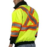 JORESTECH Sicherheits-Bomberjacke, wasserdicht, reflektierend, hohe Sichtbarkeit, Gelb/Limette, mit abnehmbarer Kapuze, X im Rücken, ANSI-Klasse 3, Typ R, CSA Z96-15, Klasse 2, Level 2, JK-06 (S)