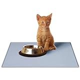Parsion Napfunterlage Hund, Katzen-fressnäpfe Futtermatte für Haustier, Silikon Wasserdicht Anti-Rutsch Fda Tiernahrung-Matte Katzen-Zubehör Fuss-Matte （48 x 1 x 30 cm） (Grau)
