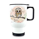 ilka parey wandtattoo-welt Thermobecher Isolierbecher Eule Eulchen auf Ast rosa Hintergrund & Wunschname Name Kaffeebecher Geschenk tb292 - ausgewählte Größe: *Thermobecher*