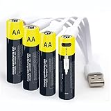 Type-C Lithium Wiederaufladbar Batterien AA, 1,5V USB Li-Ion AA Akku Aufladbare,2600mWh Mit Type C Ladekabel, Schnellladung in 2 Stunden,(4er Pack) (AA)