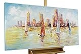KunstLoft® Gemälde 'Skyline Sailing' 120x60cm | Leinwandbild handgemalt | Segelschiff Skyline Segelboot segeln New York | signiertes Wandbild-Unikat | Acrylgemälde Leinwand | Acrylbild Keilrahmen