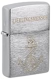 Zippo Windproof Feuerzeug - Lieblingsmensch Design Gebürstetes Chrom - Nachfüllbar für lebenslangen Gebrauch - Geschenkbox - Metallkonstruktion - Made in US