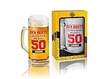 Abc Casa Bierkrug 0,5l mit originelles Aufschrift zum 50. Geburtstag für Männer - Der Beste Biertrinker der Welt 50 Jahre - praktisches verwendbares Geschenk für 50-Jährige im Geschenkbox