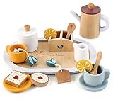 Little Log Teeset aus Holz für kleine Mädchen, Holzspielzeug für Kinder, Rollenspiel, Teeparty-Set, Kinderküchenzubehör mit Spielnahrung für Mädchen, Jungen, Kleinkinder ab 3 Jahren
