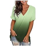Tekaopuer Lässiges Sommer-T-Shirt für Damen, kurzärmelig, V-Ausschnitt, Batikfärbung, Farbverlaufsdruck, lockeres T-Shirt für Damen, F01 Grün, XXX-Large