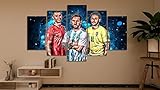 BLAIISRY Leinwandbild Moderne Hd Print Cristiano Ronaldo Und Messi Neymar Fußball Superstar Stoff Wohnkultur Kunst Poster Wand Leinwand 5 Stücke 150X100 cm Rahmenlose