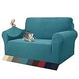 MAXIJIN Jacquard Sofabezug 2 Sitzer Couchbezug Stretch Sofahusse für Wohnzimmer Sofa-bezug für Hunde Haustiere Schonbezug Sofa mit Anti-Rutsch-Schäume (2 Sitzer, Pfauenblau)