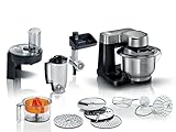 Bosch Küchenmaschine 7 in 1 MUMS2VM40G 7 Geschwindigkeiten, Knethaken, Schneebesen, Handrührer, Mixer, Zitruspresse, Zerkleinerer, 900 W, Schw