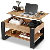 defiPad Couchtisch Höhenverstellbar mit Stauraum | Wohnzimmertisch Klappbar | Höhenverstellbarer Coffee Table | Couchtische Ausziehbar | Wohnzimmer Tisch Eiche (Schwarz + Eiche)