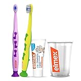 elmex Zahnpflege Erstausstattung Baby 0-2 Jahren – Set aus Zahnpasta, 2 Zahnbürsten und einem Zahnputzbecher für Kleinkinder – altersgerechte Zahnputzartikel