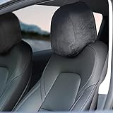 TESCAMP Autositz-Kopfstütze, Auto-Kopfkissen, einzigartig entworfen für Tesla Modell Y/3, schützt Kopf und Wirbelsäule, weiß, schwarz, 1 Stück