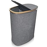 YourCasa® Wäschekorb mit Deckel [120L groß] Wäschesammler mit 2 Fächern - Nachhaltiger Bambus Korb zur Aufbewahrung von Schmutz-Wäsche – Faltbarer Wäschesortierer Laundry Baskets XXL Wäschetonne
