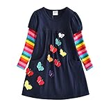 VIKITA Mädchen Kleider Streifen Langarm Baumwolle Herbst Winter T-Shirt Kleid, Mehrfarbig LH5805, 4-5 Jahre (110cm)