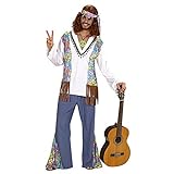Widmann - Kostüm Woodstock Hippie, Hemd mit Weste, Hose, Stirnband, Flower-Power, Motto-Party, Karneval
