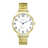 Silverora Damenuhr Elastisch Uhr Damen- Großes Zifferblatt Analoge Quarz Uhren mit Elastische Armband Klare Leicht lesbare Armbanduhr mit Arabische Zahlenskala Geschenke für Frauen Ältere G