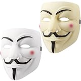 UNOLIGA Halloween Maske, 2pcs V wie Vendetta Maske Guy Fawkes Maske, Gamemaster Maske Horror Hacker Maske, Anonymous Masken für Herren Damen Erwachsene Kinder (Weiß, Beige)