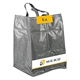 HEKU Gartenabfallsack 6 Stück 120 Liter - Laubsack, Gartensack, Grünschnittsack wiederverwendbar - Gartenmüllsack stabil, für Gartenabfälle, Haushalt und B