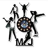 Michael Jackson King of Pop Wanduhr Aus Vinyl Schallplattenuhr LED Uhr Muster 3D Design Familien Deko Kunst Geschenk 7 Farben Mit Fernbedienung Stille Uhren 30Cm/12In Type 023