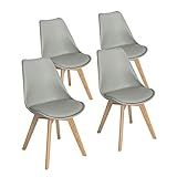 EGGREE 4er Set Grau Esszimmerstühle mit Massivholz Buche Bein, Retro Design Gepolsterter lStuhl Küchenstuhl Holz