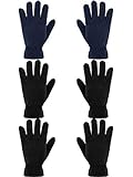 SATINIOR 3 Paar Kinder Fleece Handschuhe Winter Weiche warme Handschuhe für Jungen Outdoor Aktivitäten (Schwarz, Marine, 8-12 Jahre)