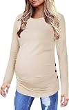 Saodimallsu Damen Umstandsshirt Langarm Stillshirt Umstandstop Rundhals Schwangerschafts Oberteil Nursing Tops Sommer Atmungsaktiv Schwanger T-Shirt Beige XL