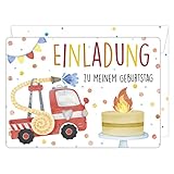 12 Einladungskarten zum Kindergeburtstag mit bedruckten Versandhüllen - Bunte Einladung zur Geburtstagsfeier – Geburtstagseinladungen – Partyeinladungen – Einladung zum Geburtstag Feuerwehr
