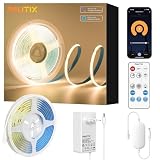 PAUTIX WIFI COB LED Streifen Warmweiß 2700K 5m,480LEDs/M Dimmbar 24V Flexibel LED Band CRI90+ Helligkeit,Smart Funktion mit Alexa,RF Fernbedienung und Netzteil für Home DIY Dek