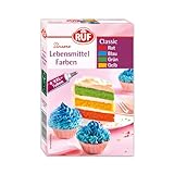 RUF Lebensmittelfarben bunt und farbintensiv, 4 XXL Tuben in Rot, Blau, Grün, Gelb, zum Färben von Teigen, Rainbow Cake, Fondant und Cremes, 4x20g
