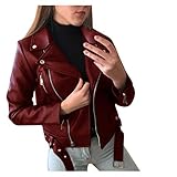 Winterjacke Damen Schwarz Lederhemd PU Bluse Langarm Kunstleder Tops Casual Slim Fit Büro Bluse Jacke Streetwear Strickjacken Cardig