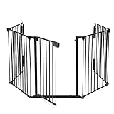 Phoetya Kaminschutzgitter Metall mit Tür, 5 Elemente inkl. Kamingitter Kinderschutz Faltbar, 300 x 75 cm, Schwarz