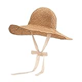 Kmbcove Stroh Sommerhut Wide Rand Sonnenhüte mit Spitzenbänder Faltbar UV Schutz Floppy Strandmütze für Frauen Damen Tourismus Reise Urlaub Wandern (Khaki)
