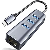ABLEWE USB C Ethernet Hub, 4 in 1 USB C zu Ethernet Adapter 3 USB 3.0-Ports mit RJ45 Gigabit Ethernet LAN Netzwerk Adapter für MacBook, MacBook Pro, Chromebook Pixel, Laptop und mehr Geräte