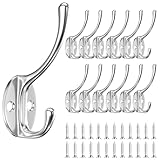 Newaner 12 Stück Kleiderhaken, Vintage Garderobenhaken Haken Schwanenhals-Haken Metall Wandhaken mit 24 Schrauben, für Schlafzimmer Mantel Hut Haken Badezimmer Küche (Silber)