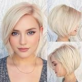 Siudus Bob Blonde Glatte Perücke für Frauen Kurzer Seitenteil Synthetische geschichtete Haar Perücke für den täglichen Partygeb