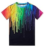 IDGREATIM Bunte Tinte 3D Grafik T-Shirts Cool Boy Girl Geburtstagsparty Rundhals T-Shirt Schwarz M