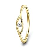 Miore Schmuck Damen 0.05 Ct Solitär Diamant Verlobungsring Ring aus Gelbgold 9 Karat / 375 Gold