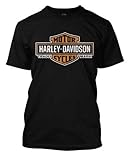 Harley-Davidson Langes Herren-T-Shirt, Orange Bar & Shield, große Größen, Schwarz, Schwarz, XX-Large H